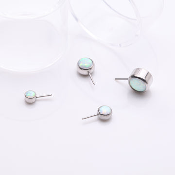 Detail View 1 of Implant Grade Titanium OneFit Threadless Bezel Set Fire Opal Front Facing Part-White Opal